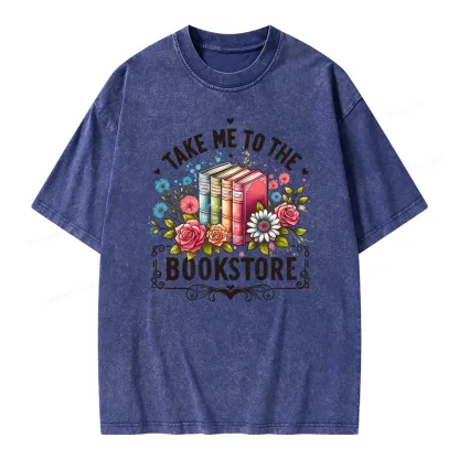 Pagewings Take Me To The Bookstore Unisex Washed T-shirt