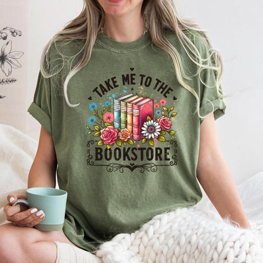 Pagewings Take Me To The Bookstore Unisex Washed T-shirt