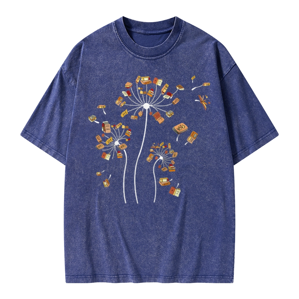 Pagewings Dandelion Flower Books Unisex Washed T-shirt