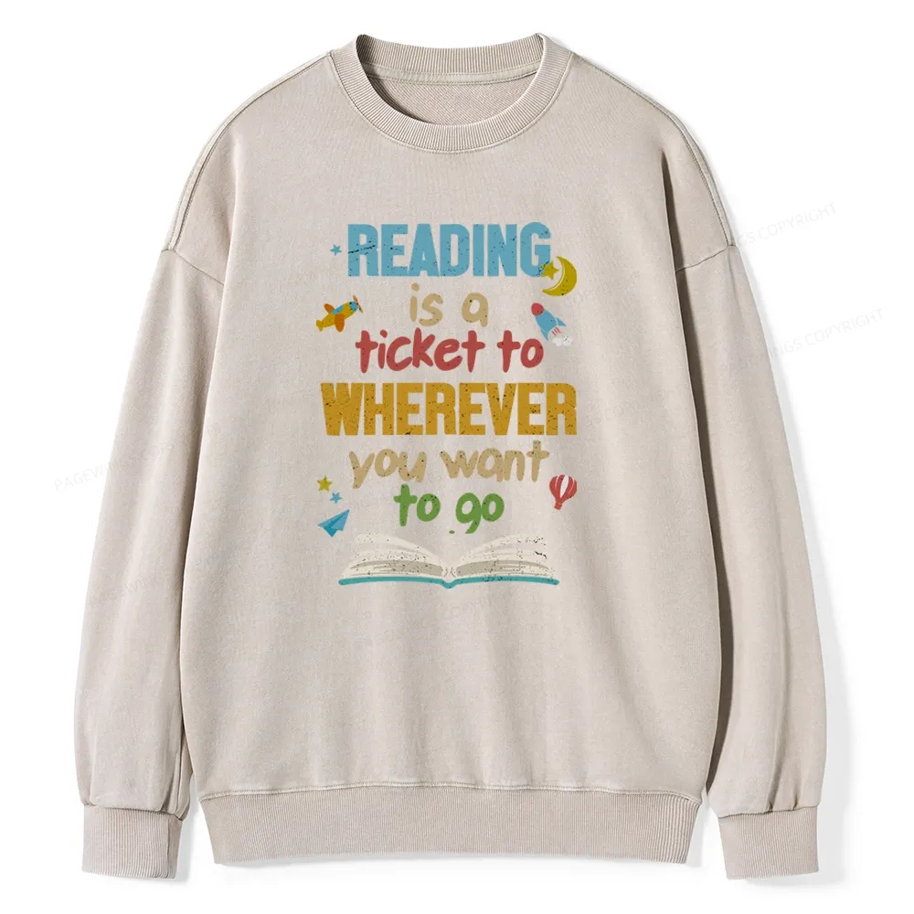 Pagewings I Like Books World Unisex Washed Sweatshirt