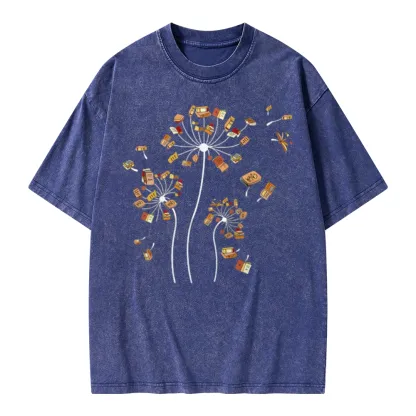 Pagewings Dandelion Flower Books Unisex Washed T-shirt