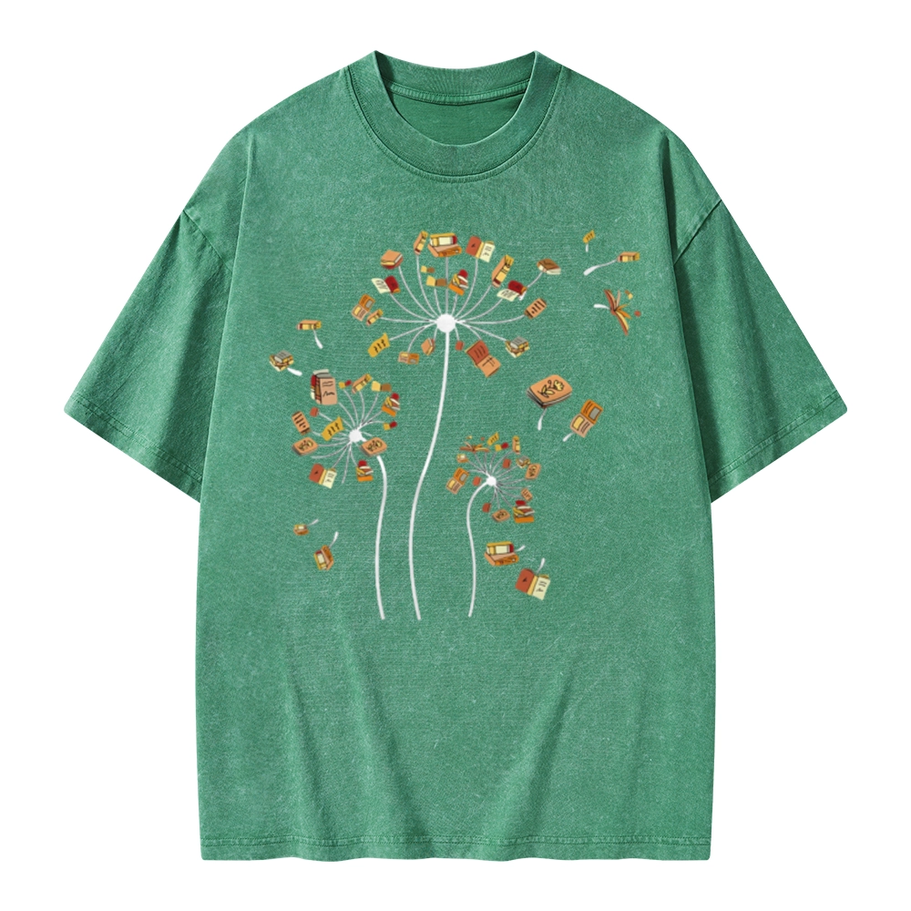Pagewings Dandelion Flower Books Unisex Washed T-shirt