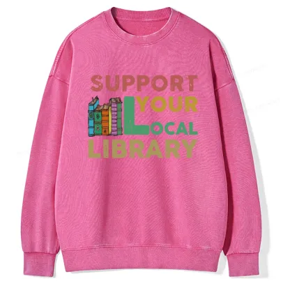 Pagewings Support Your Local Library Unisex Washed Sweatshirt