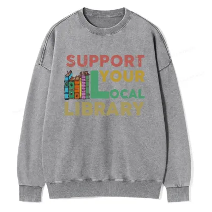 Pagewings Support Your Local Library Unisex Washed Sweatshirt