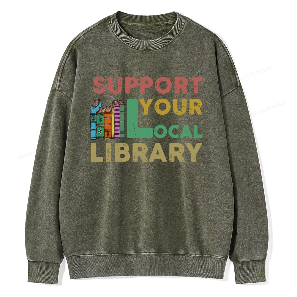 Pagewings Support Your Local Library Unisex Washed Sweatshirt
