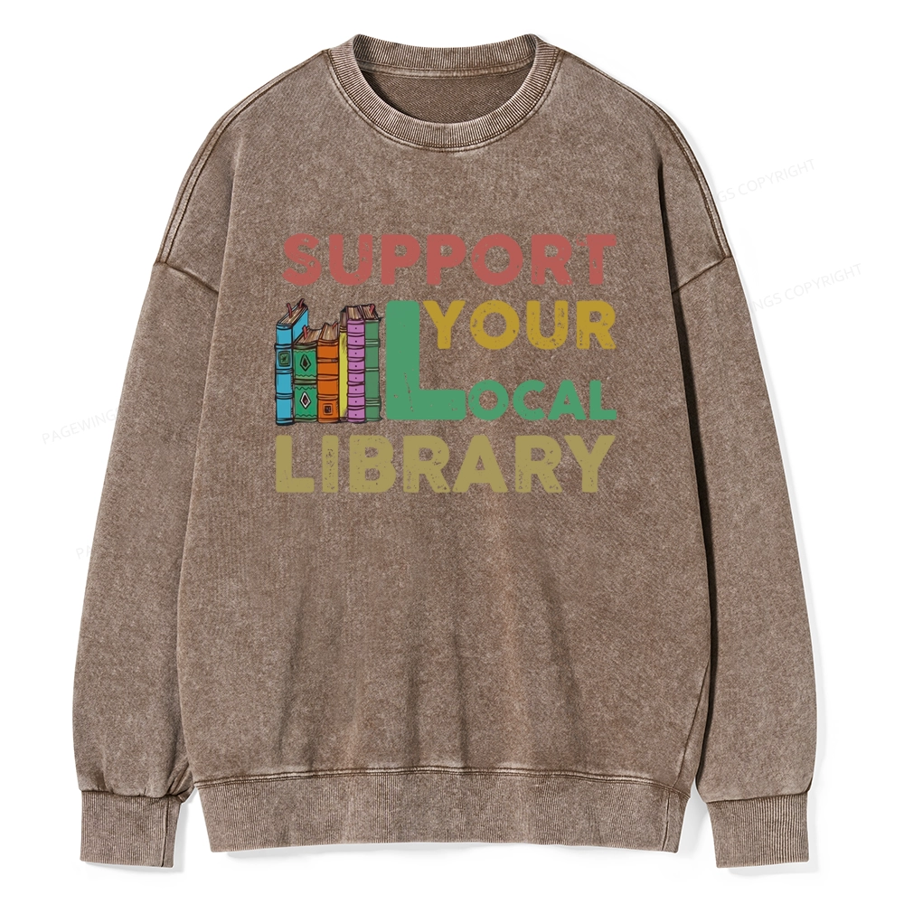Pagewings Support Your Local Library Unisex Washed Sweatshirt