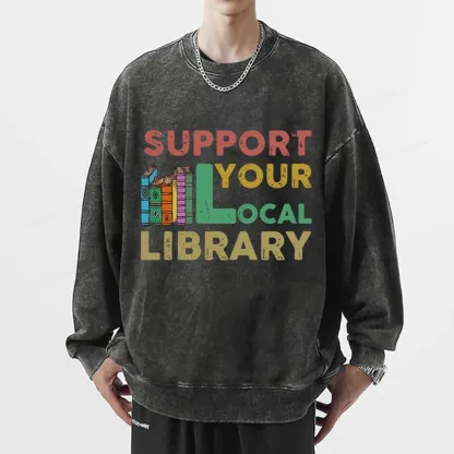 Pagewings Support Your Local Library Unisex Washed Sweatshirt