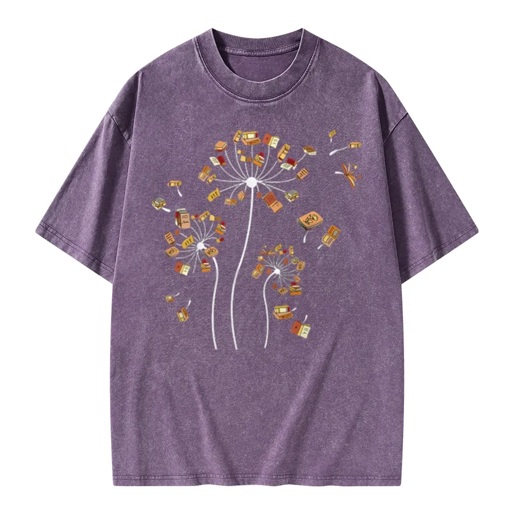 Pagewings Dandelion Flower Books Unisex Washed T-shirt