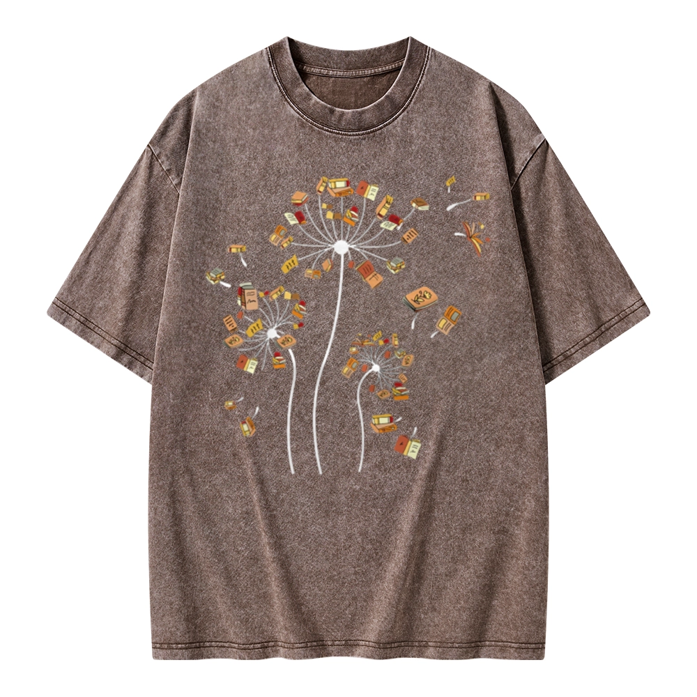 Pagewings Dandelion Flower Books Unisex Washed T-shirt