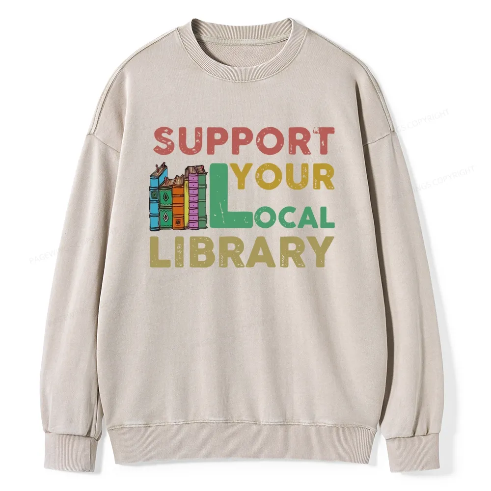 Pagewings Support Your Local Library Unisex Washed Sweatshirt