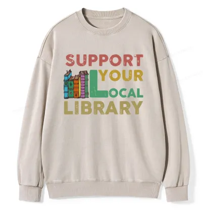 Pagewings Support Your Local Library Unisex Washed Sweatshirt