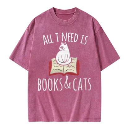 Pagewings All I Need Is Book & Cat Unisex Washed T-shirt
