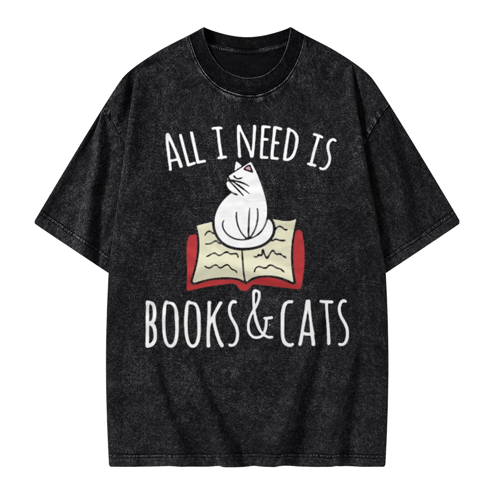Pagewings All I Need Is Book & Cat Unisex Washed T-shirt