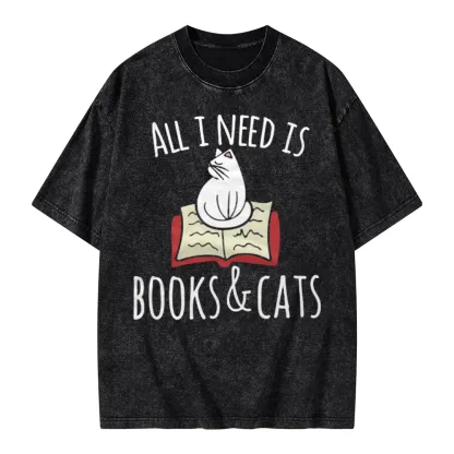 Pagewings All I Need Is Book & Cat Unisex Washed T-shirt