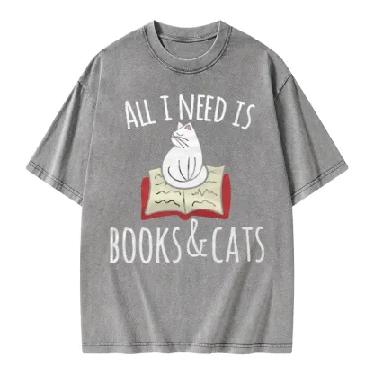 Pagewings All I Need Is Book & Cat Unisex Washed T-shirt