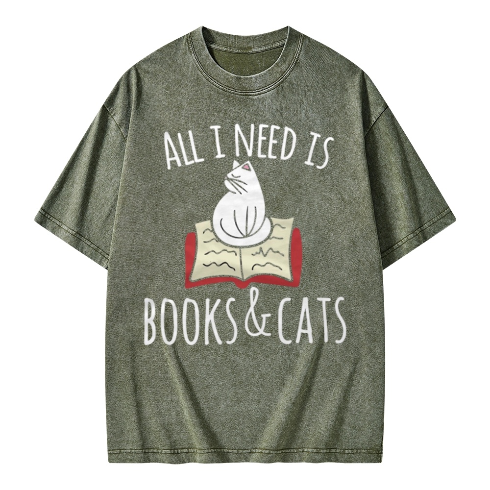 Pagewings All I Need Is Book & Cat Unisex Washed T-shirt