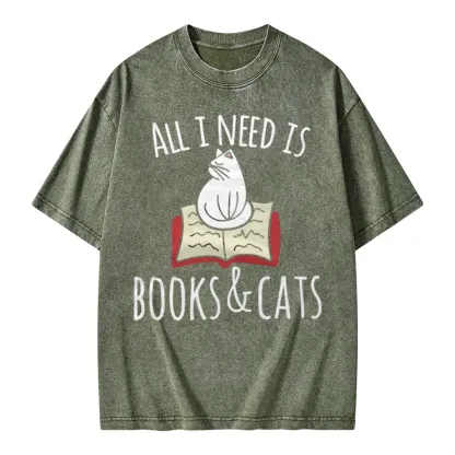 Pagewings All I Need Is Book & Cat Unisex Washed T-shirt