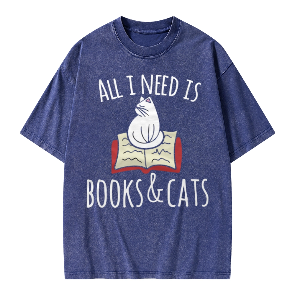 Pagewings All I Need Is Book & Cat Unisex Washed T-shirt