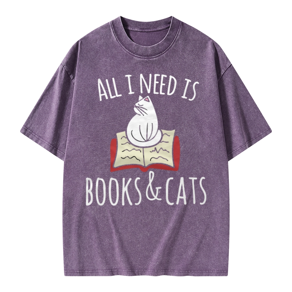 Pagewings All I Need Is Book & Cat Unisex Washed T-shirt