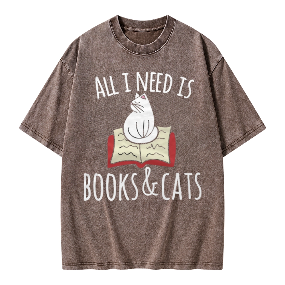 Pagewings All I Need Is Book & Cat Unisex Washed T-shirt