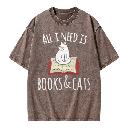 Pagewings All I Need Is Book & Cat Unisex Washed T-shirt