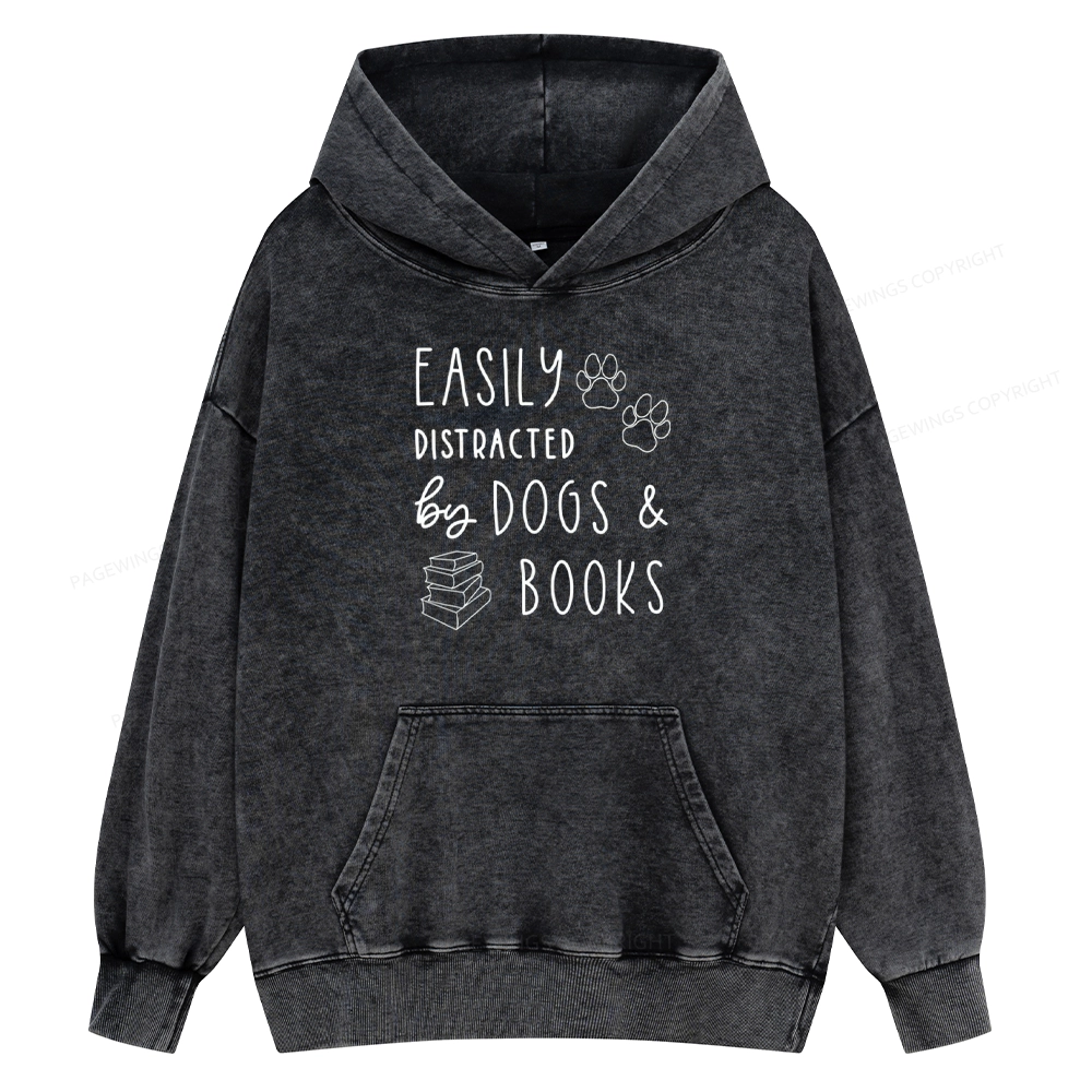 Pagewings Dogs And Books Unisex Washed Hoodie