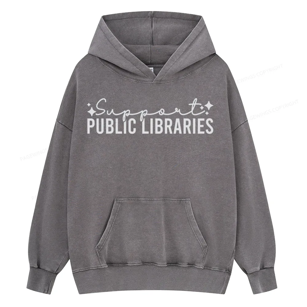 Pagewings Public Libraries Unisex Washed Hoodie