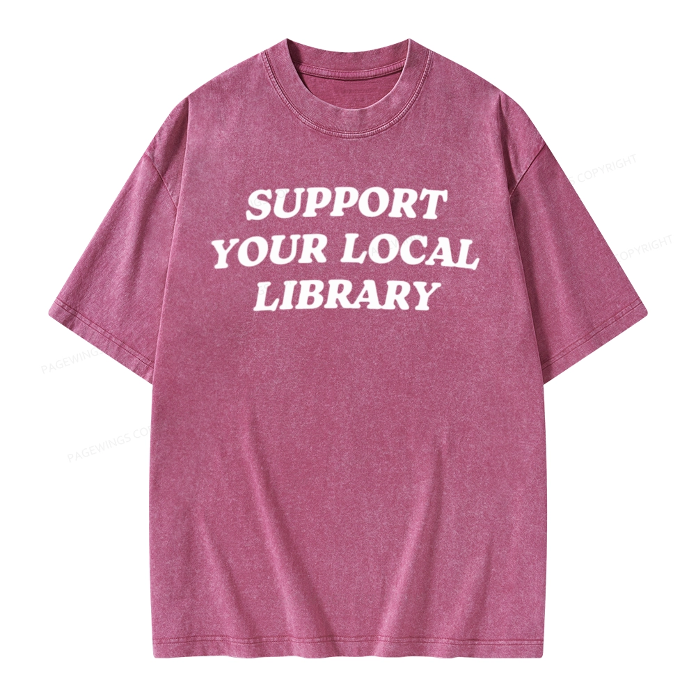 Pagewings Support Your Local Library Unisex Washed T-shirt