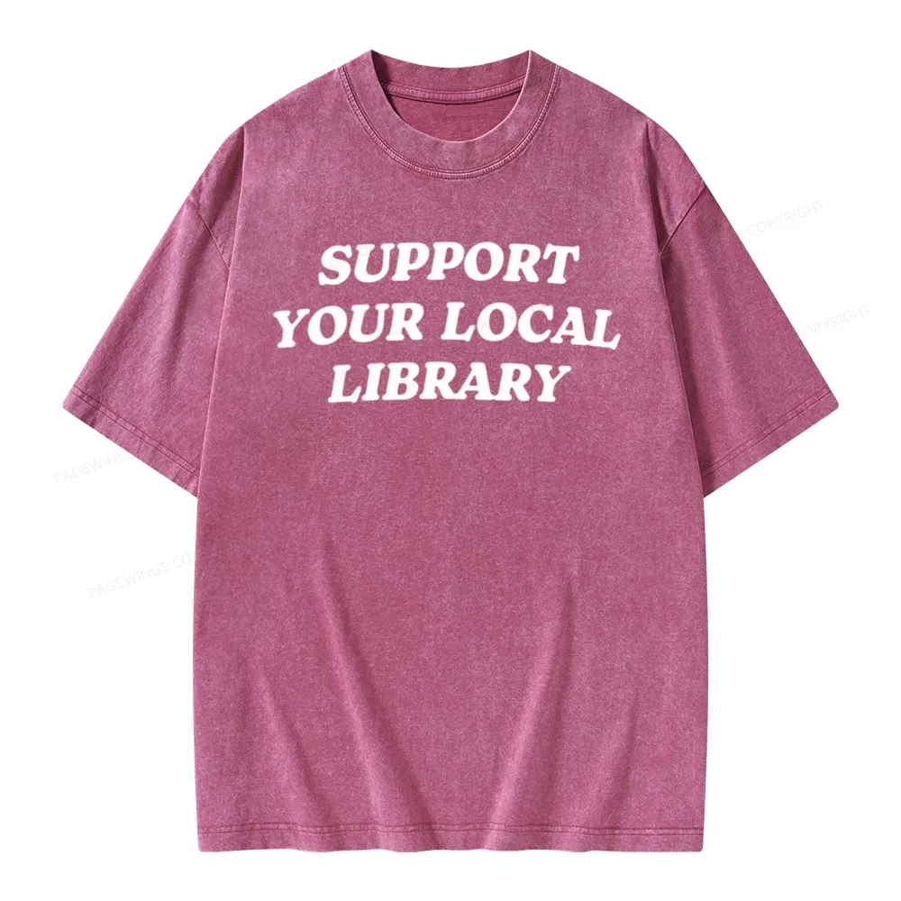 Pagewings Support Your Local Library Unisex Washed T-shirt