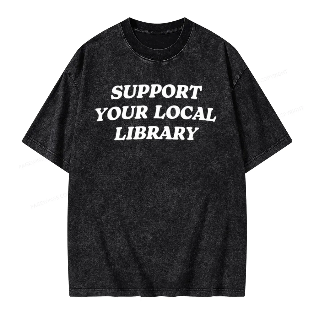 Pagewings Support Your Local Library Unisex Washed T-shirt