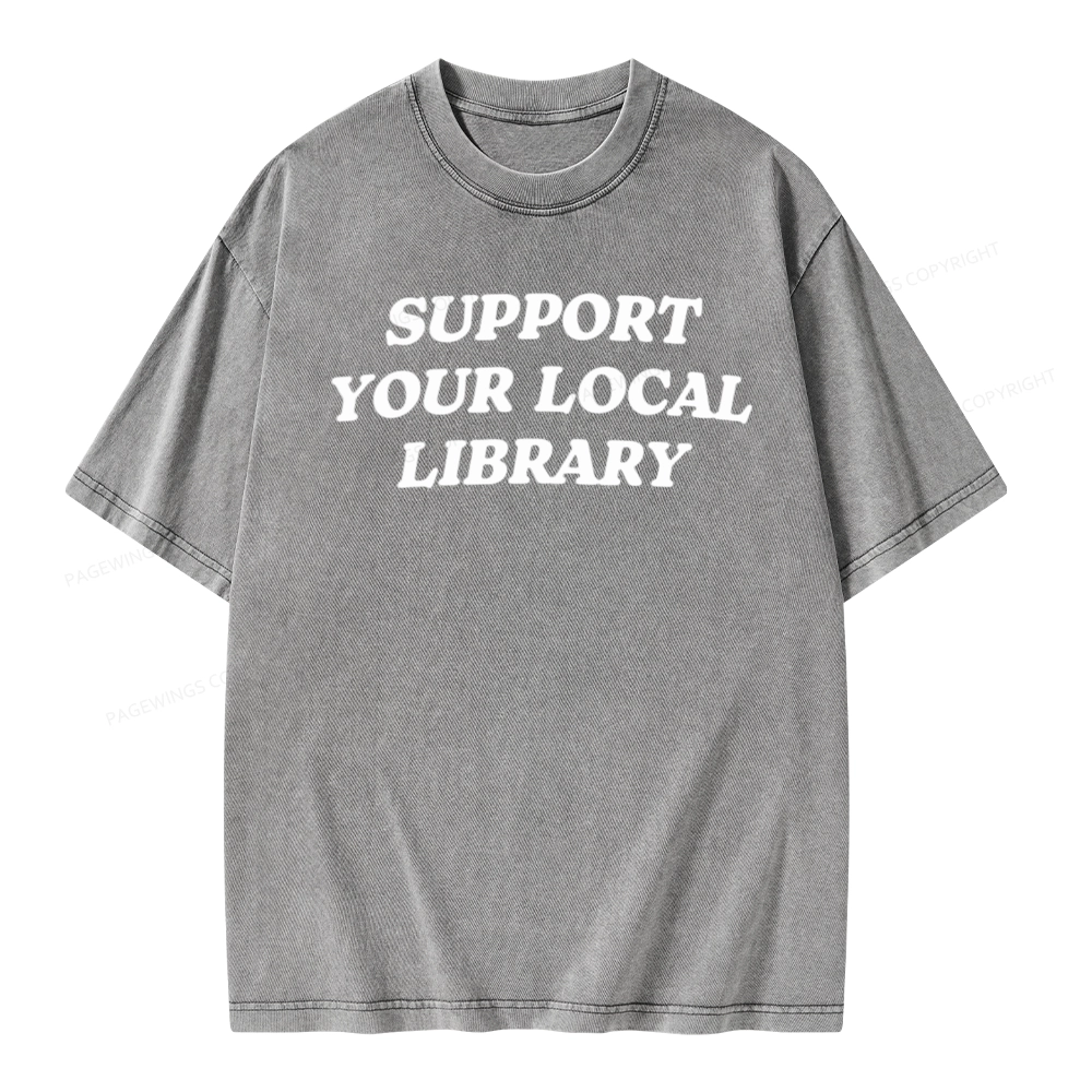 Pagewings Support Your Local Library Unisex Washed T-shirt