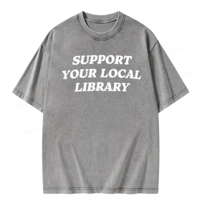 Pagewings Support Your Local Library Unisex Washed T-shirt