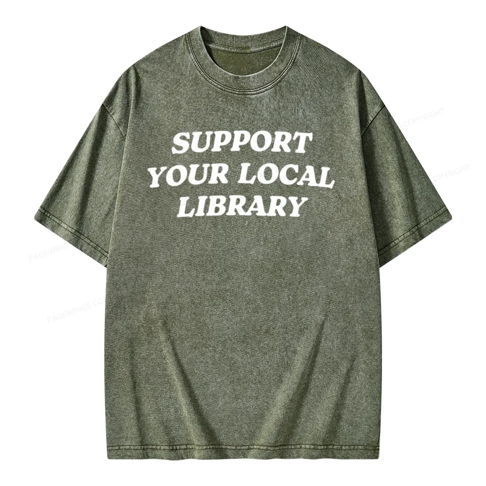 Pagewings Support Your Local Library Unisex Washed T-shirt