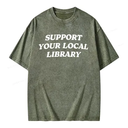 Pagewings Support Your Local Library Unisex Washed T-shirt