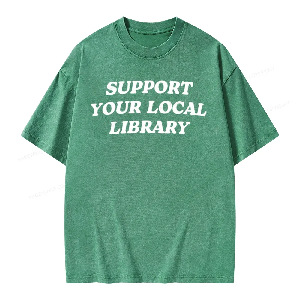 Pagewings Support Your Local Library Unisex Washed T-shirt