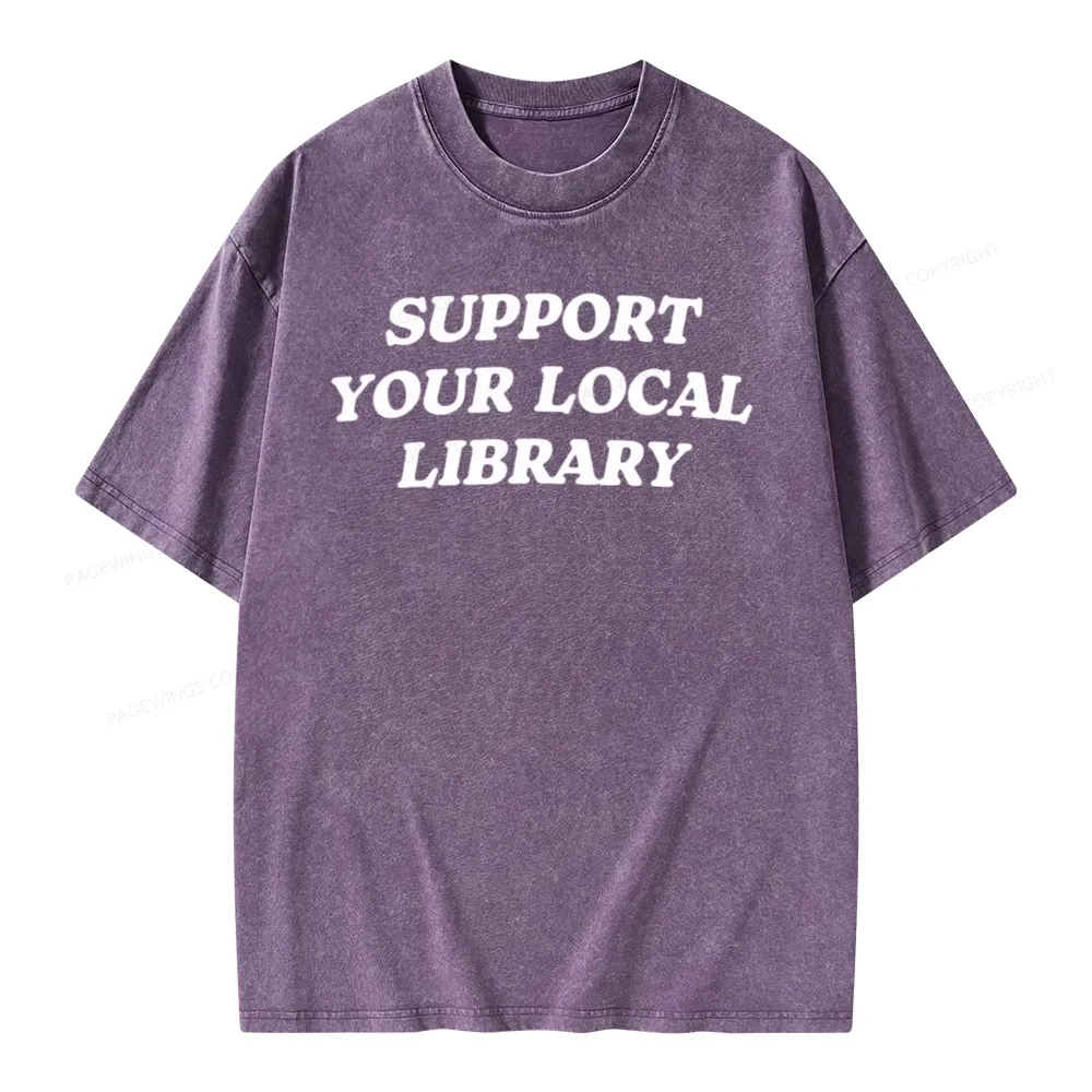Pagewings Support Your Local Library Unisex Washed T-shirt