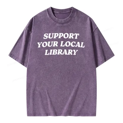 Pagewings Support Your Local Library Unisex Washed T-shirt