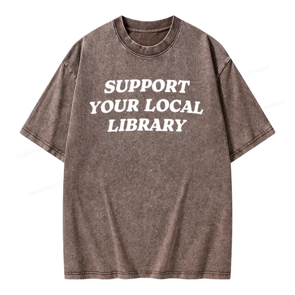 Pagewings Support Your Local Library Unisex Washed T-shirt