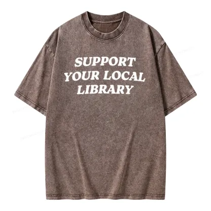 Pagewings Support Your Local Library Unisex Washed T-shirt