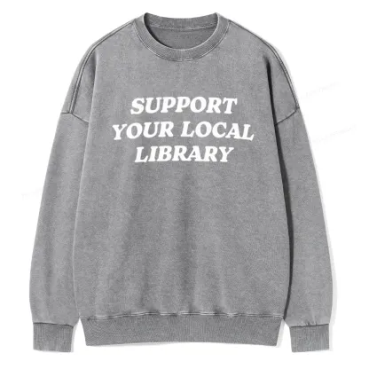 Pagewings Support Your Local Library Unisex Washed Sweatshirt
