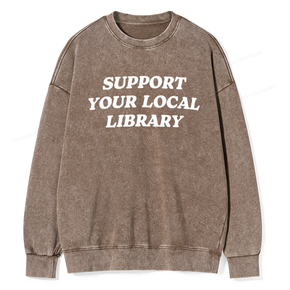 Pagewings Support Your Local Library Unisex Washed Sweatshirt