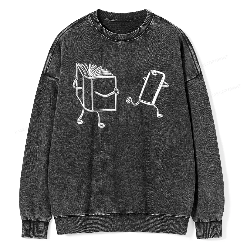 Pagewings Books Win Over Phones Unisex Washed Sweatshirt
