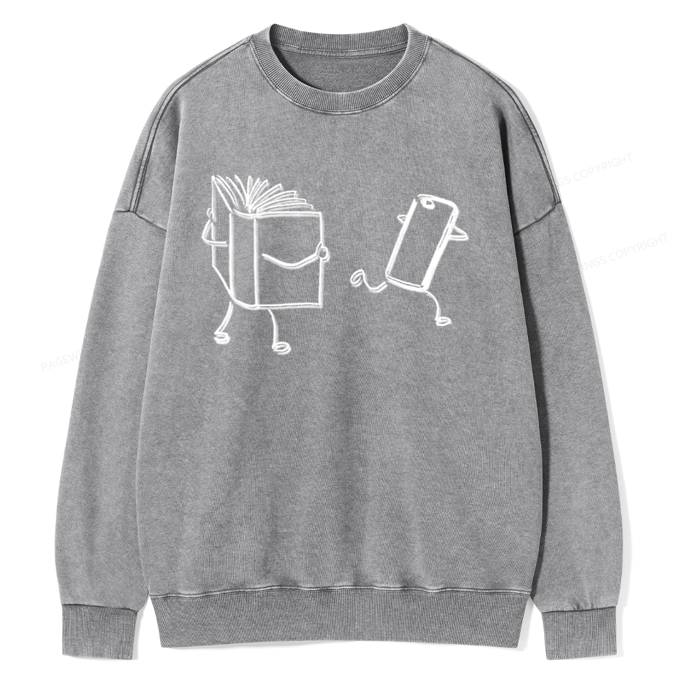Pagewings Books Win Over Phones Unisex Washed Sweatshirt