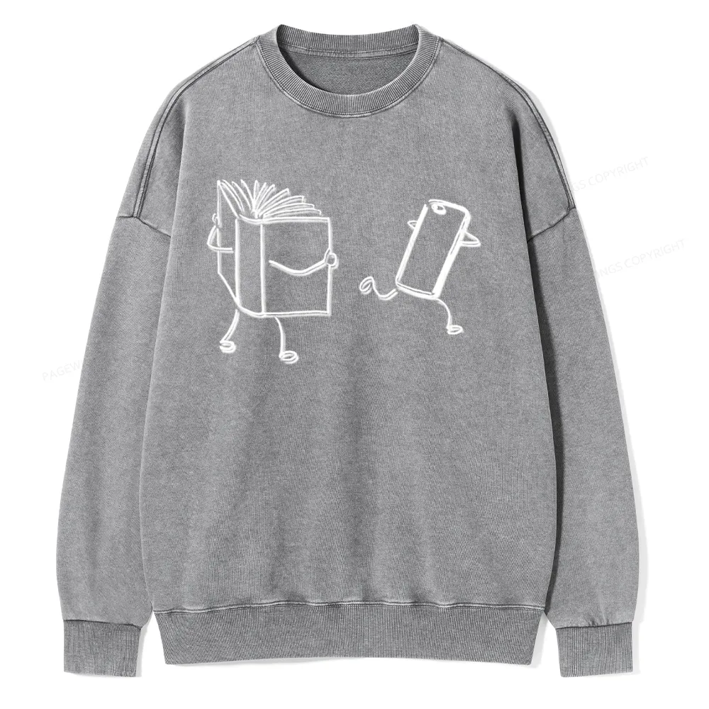 Pagewings Books Win Over Phones Unisex Washed Sweatshirt