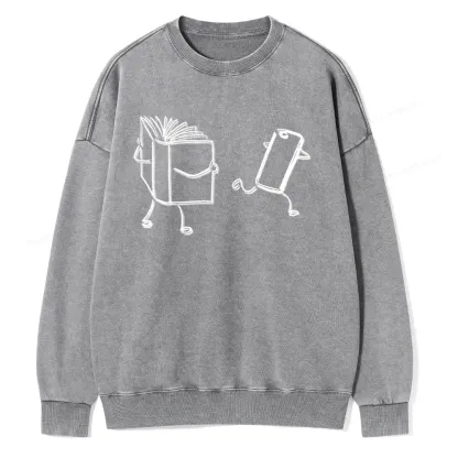 Pagewings Books Win Over Phones Unisex Washed Sweatshirt