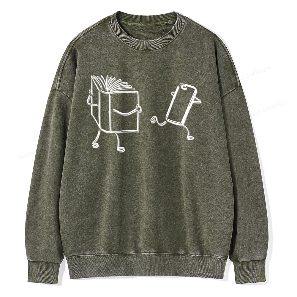Pagewings Books Win Over Phones Unisex Washed Sweatshirt