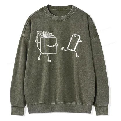 Pagewings Books Win Over Phones Unisex Washed Sweatshirt