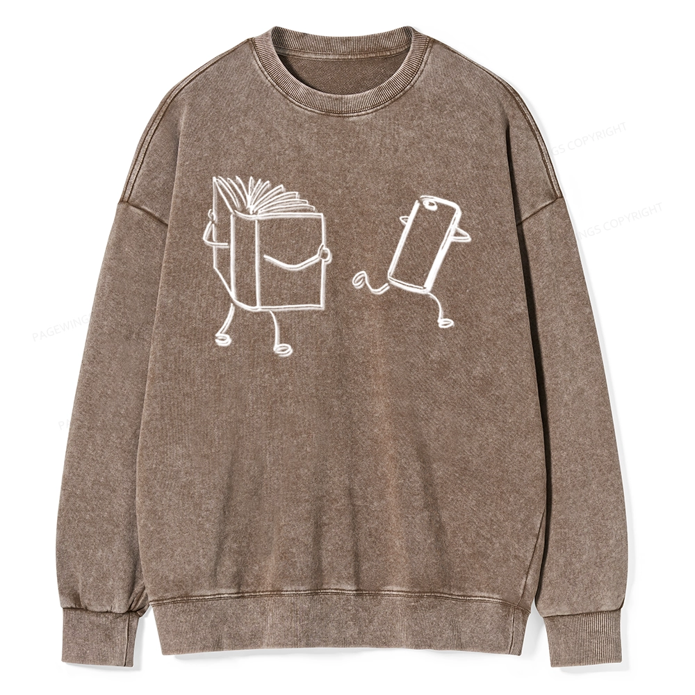 Pagewings Books Win Over Phones Unisex Washed Sweatshirt