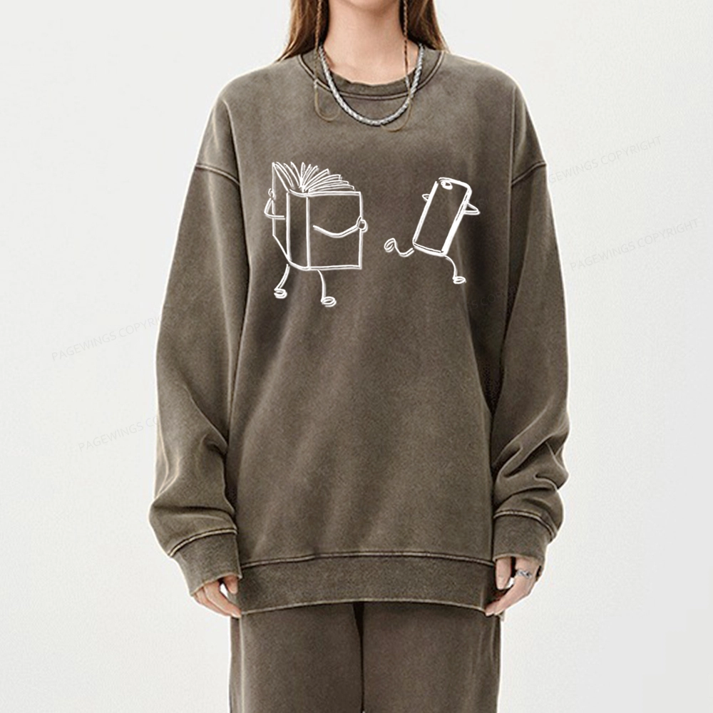 Pagewings Books Win Over Phones Unisex Washed Sweatshirt