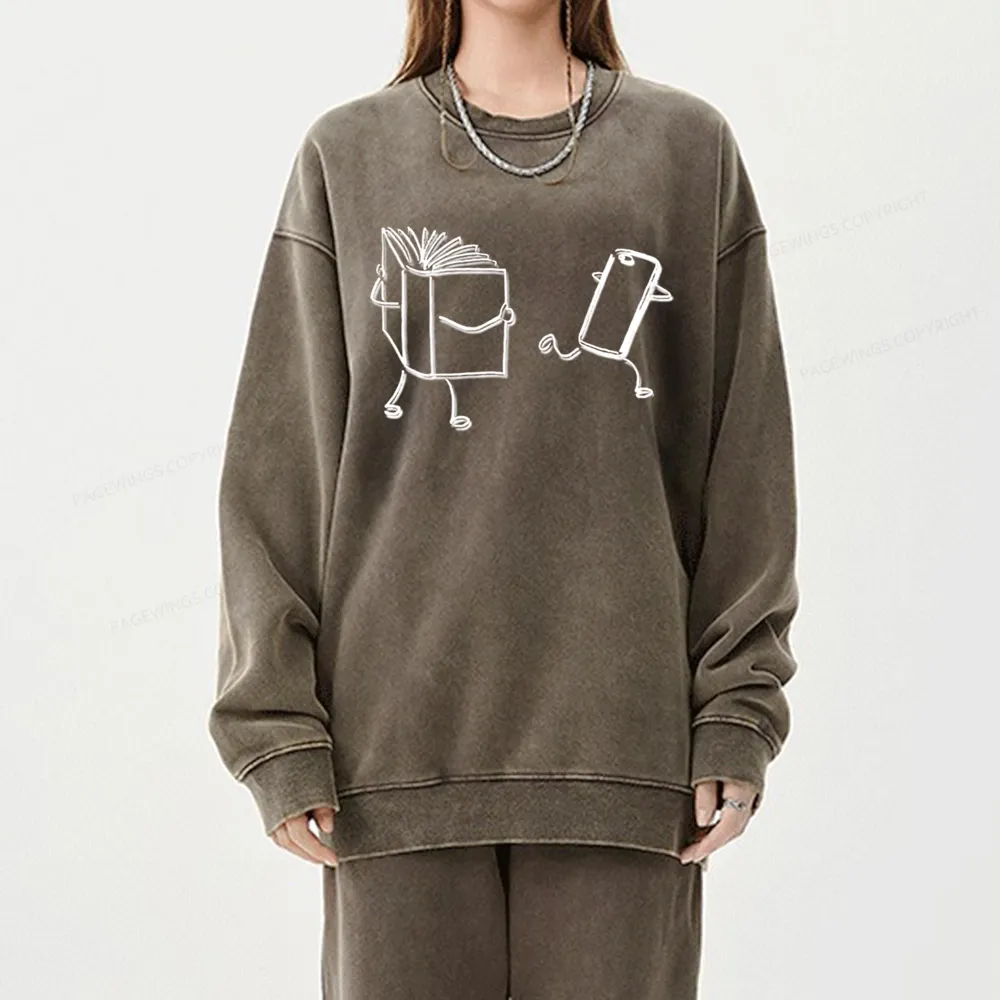 Pagewings Books Win Over Phones Unisex Washed Sweatshirt